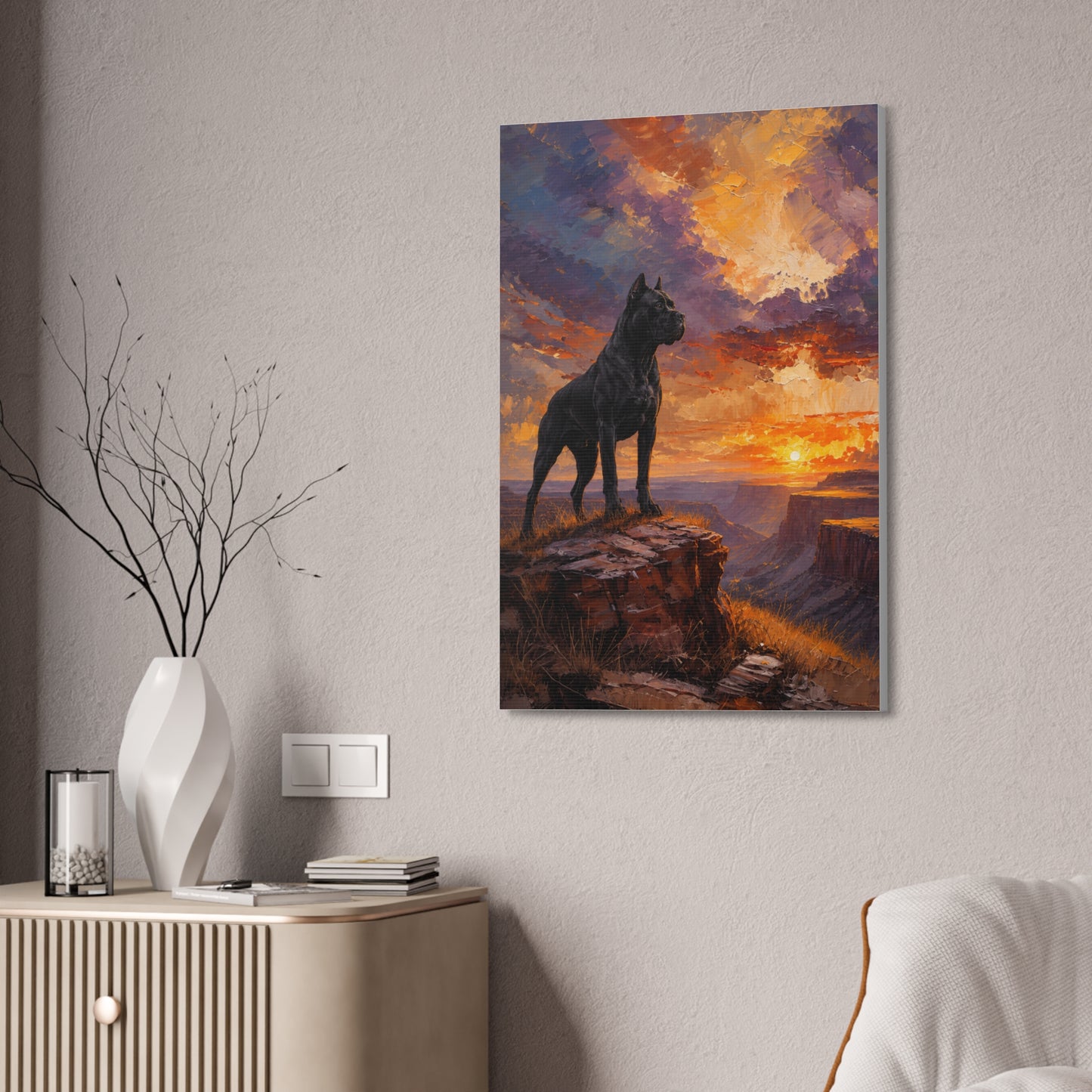 Black Cane Corso Sunset Canyon Wall Art