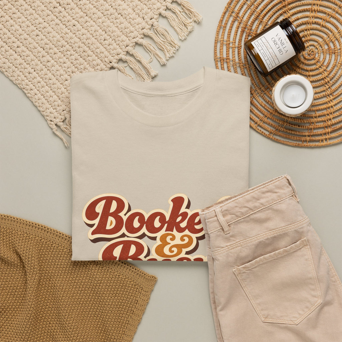Booked & Busy T-Shirt — Cozy Book Lover Tee with Coffee Stack