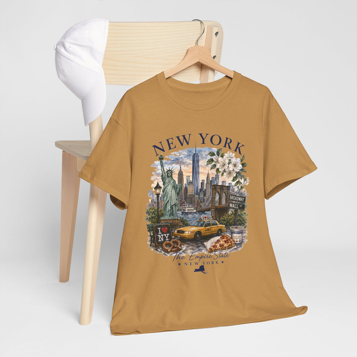 New York City Vintage Travel Tee — NYC Skyline, Yellow Cab & Landmark Collage