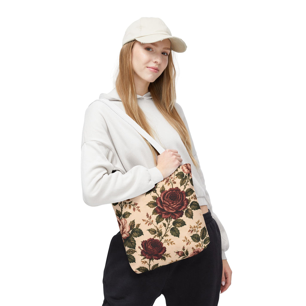 Southern Rose Floral Books Tote Bag — Vintage Garden Print AOP