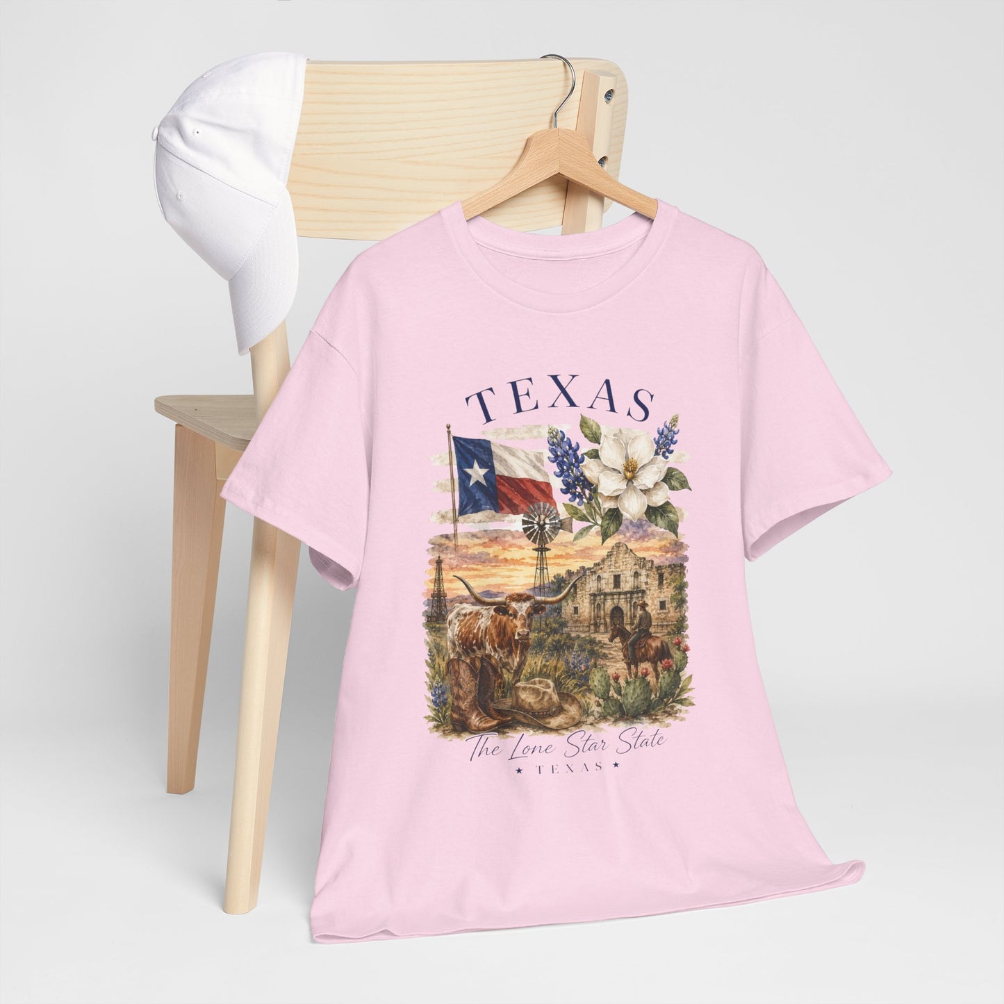 Texas Vintage Scenic T-Shirt — Lone Star & Wildflower Graphic