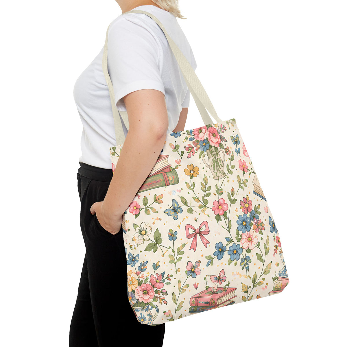 Bookish Blooms Floral Books Tote Bag — Vintage Garden Print AOP