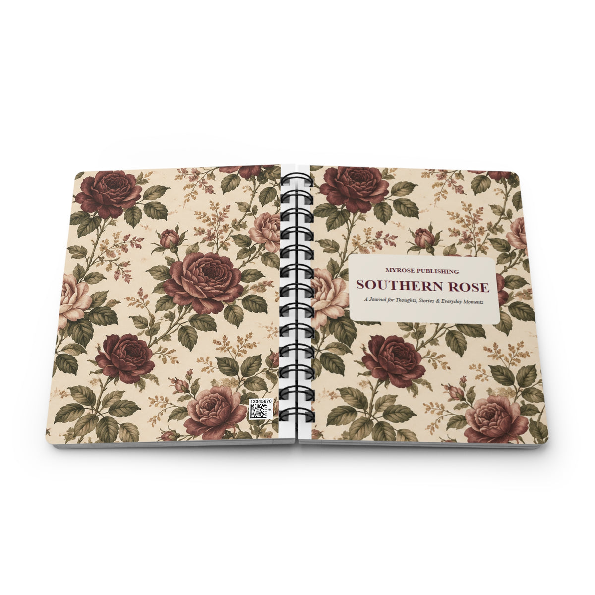 Southern Rose Floral Tea & Books Spiral Journal — Vintage Botanical Notebook for Writing, Notes & Gifts