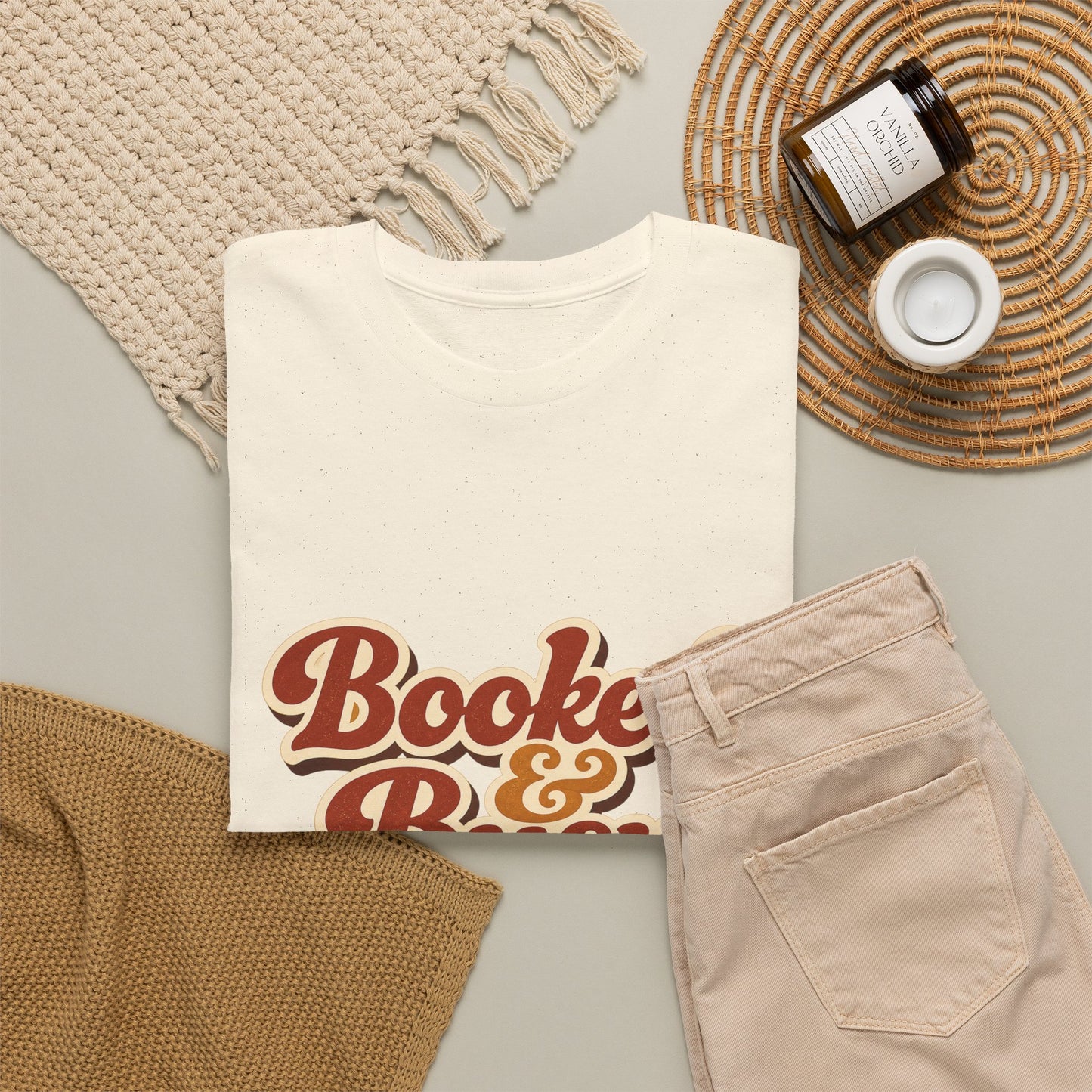 Booked & Busy T-Shirt — Cozy Book Lover Tee with Coffee Stack
