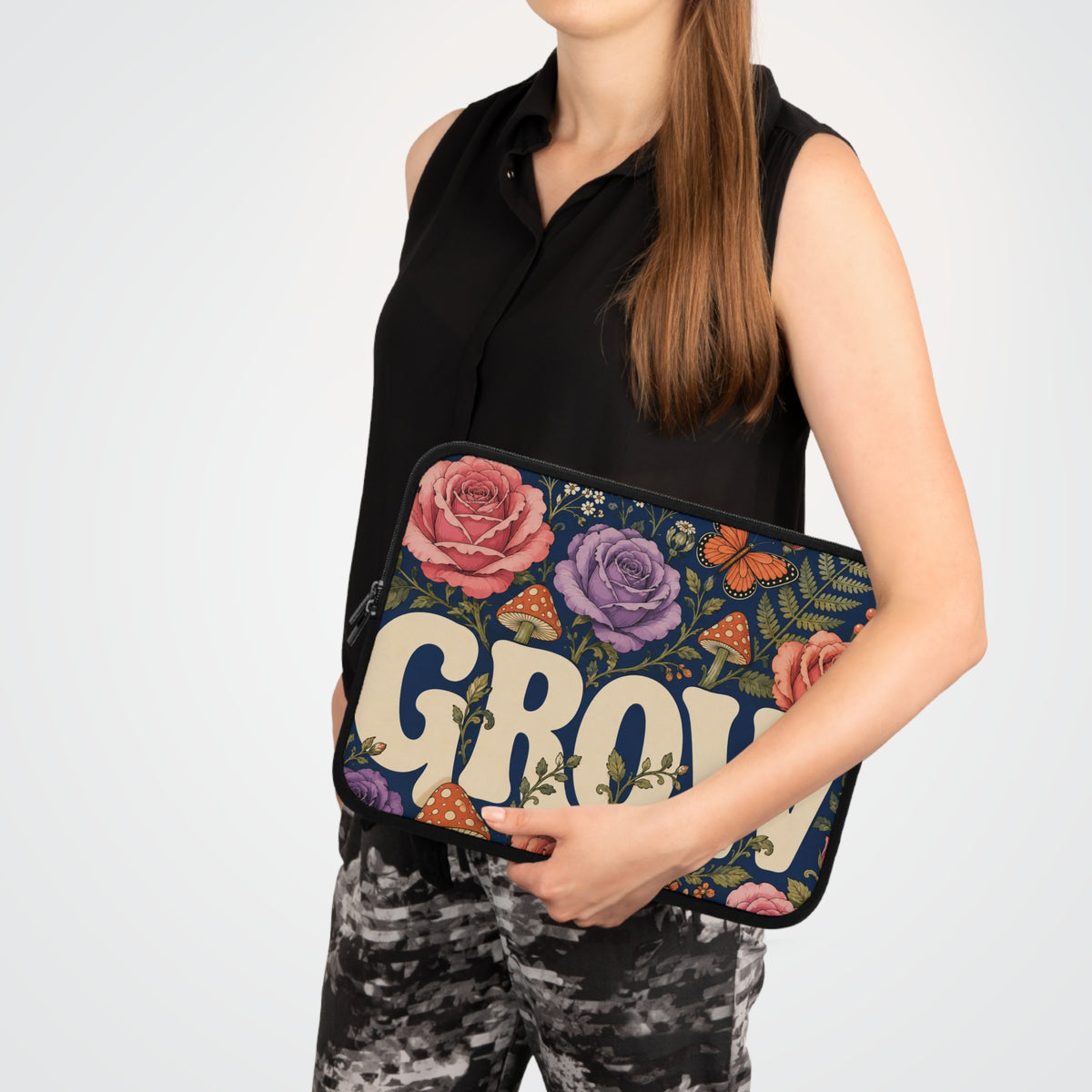 GROW Book Club Floral Bookish Laptop Sleeve — Books & Blossoms Protective Case