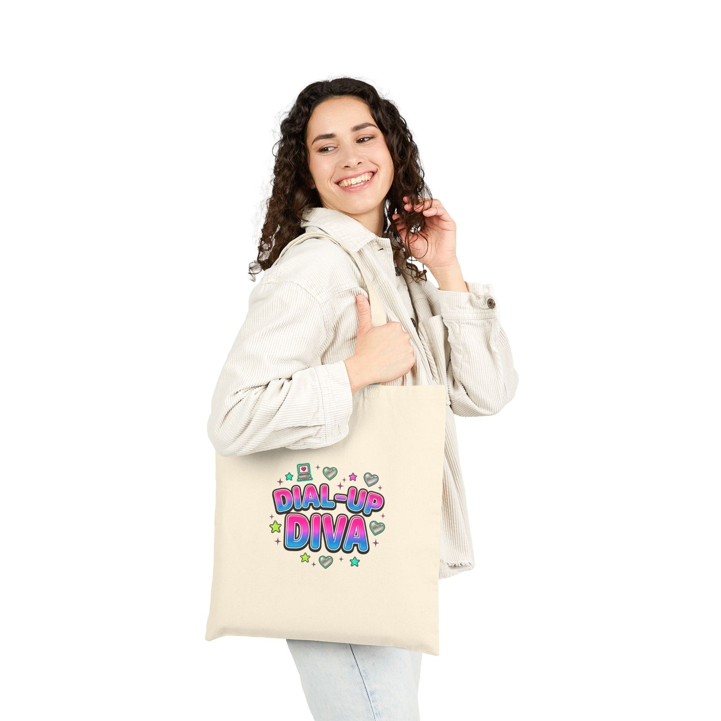 Dial-Up Diva Tote Y2K slogan, bubblegum pink, cyber nostalgia