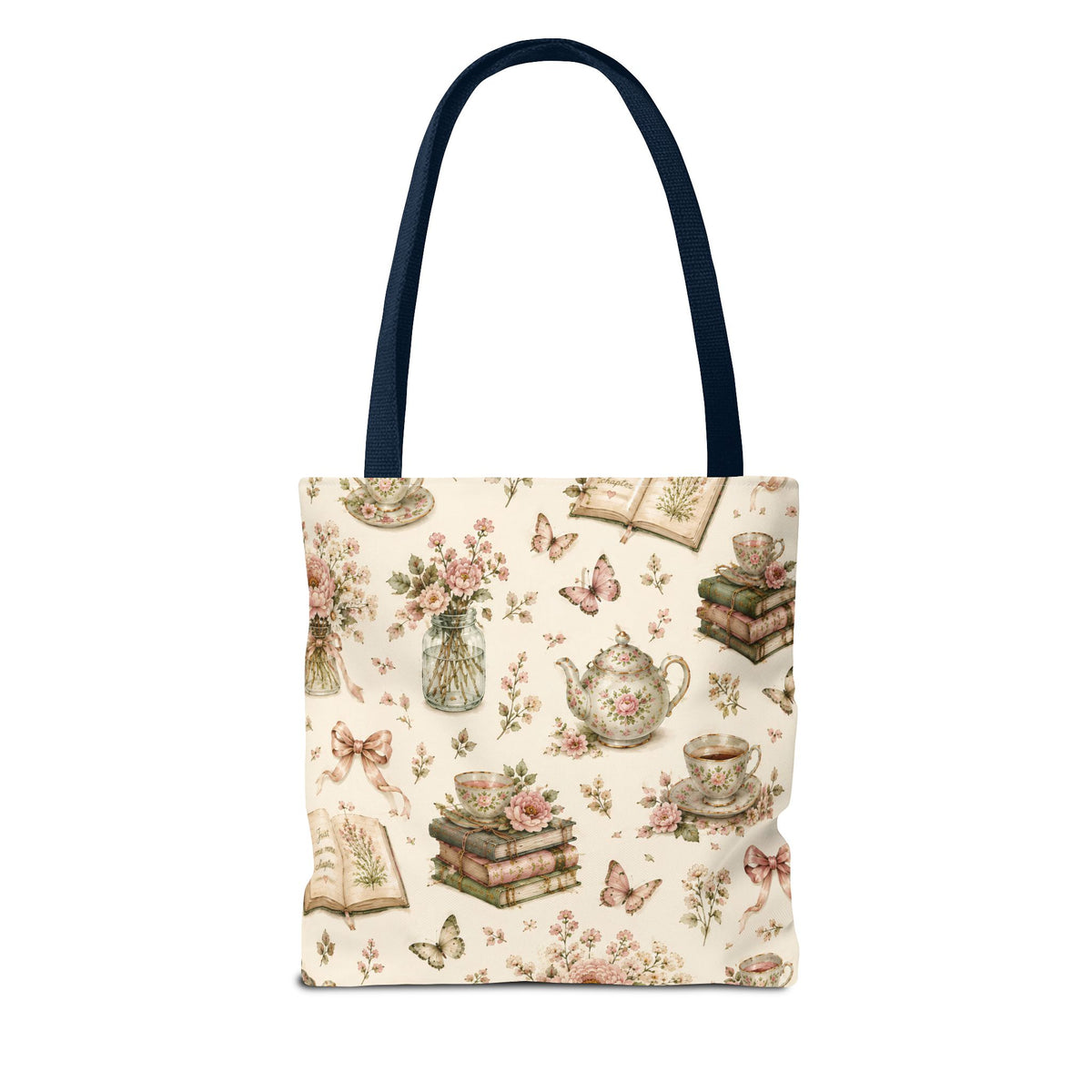 Tea & Pages Floral Books Tote Bag — Vintage Garden Print AOP