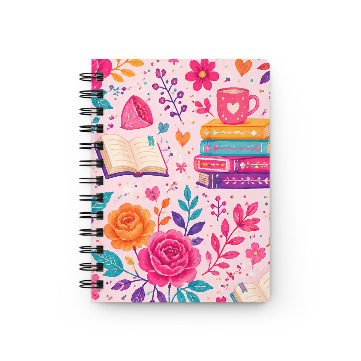 Enchanted Book Floral Tea & Books Spiral Journal — Vintage Botanical Notebook for Writing, Notes & Gifts