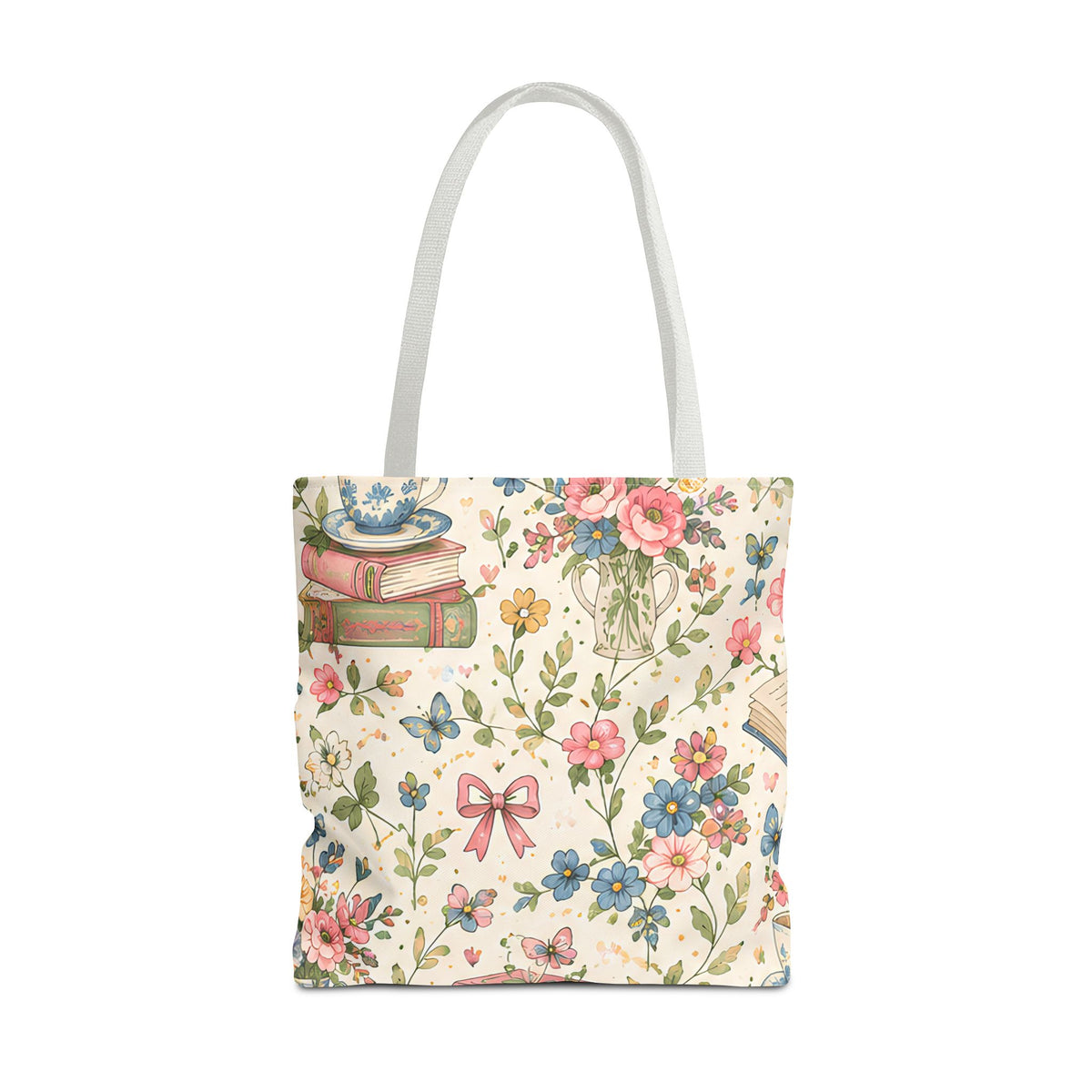 Bookish Blooms Floral Books Tote Bag — Vintage Garden Print AOP