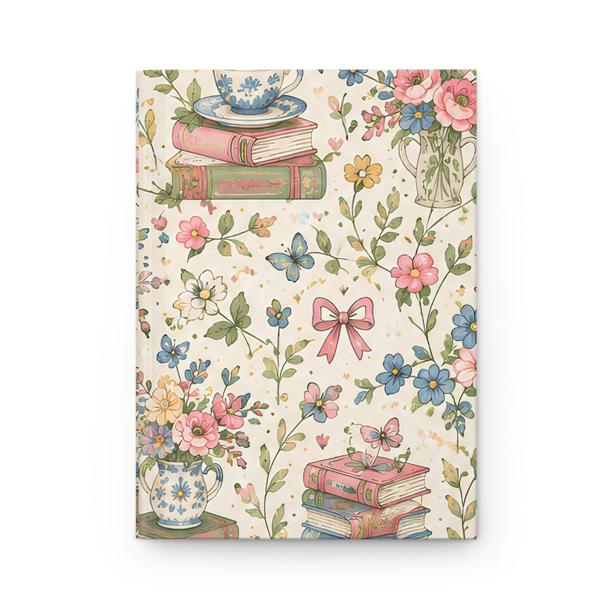 Bookish Blooms Floral Tea & Books Hardcover Journal — Vintage Botanical Notebook