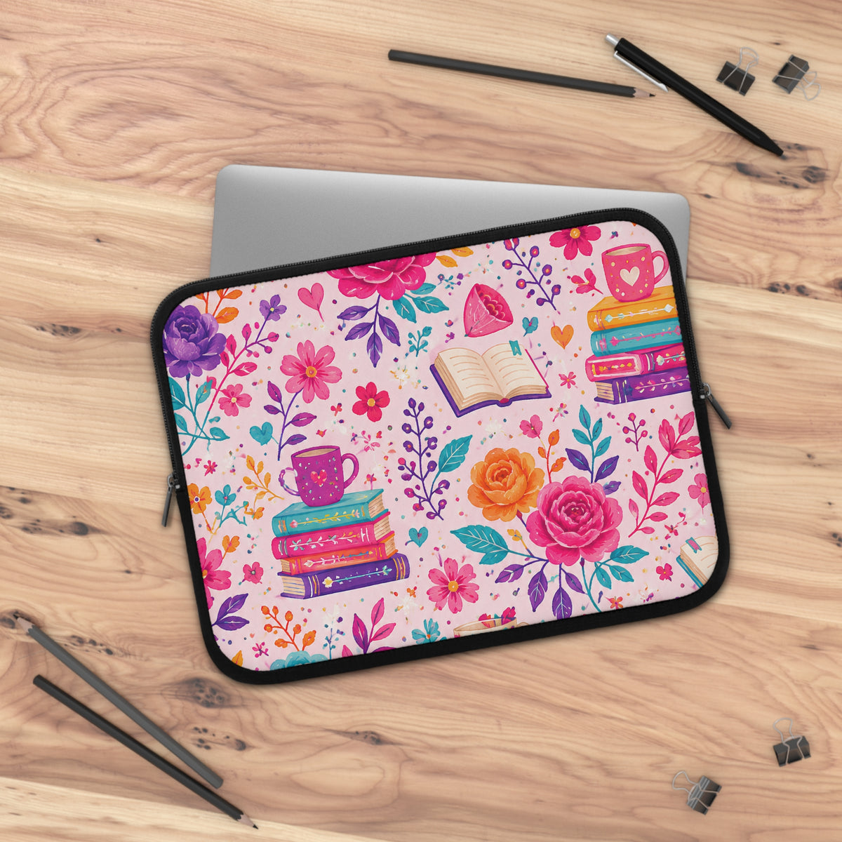 Enchanted Book Floral Bookish Laptop Sleeve — Books & Blossoms Protective Case
