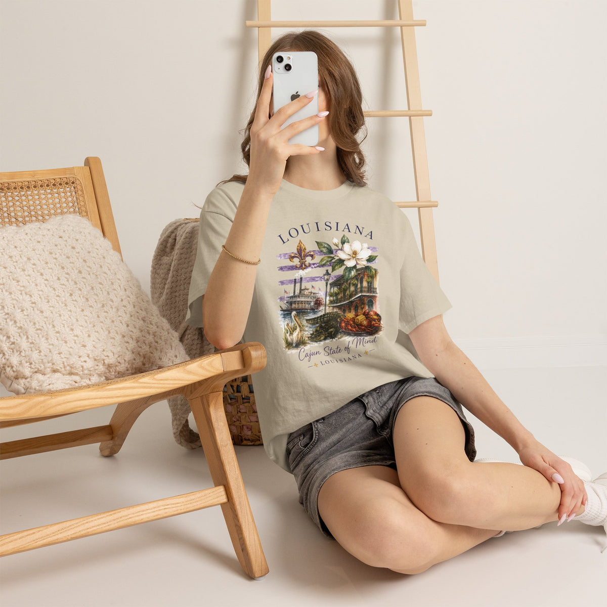Louisiana Vintage Collage T-Shirt — Magnolia, Steamboat & Cajun Icons Tee