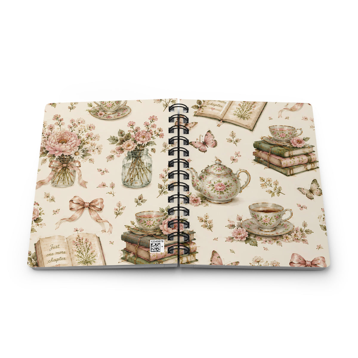 Tea & Pages Floral Tea & Books Spiral Journal — Vintage Botanical Notebook for Writing, Notes & Gifts