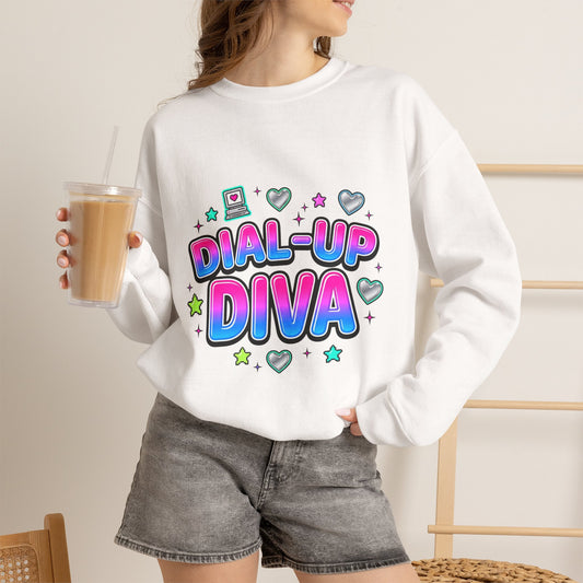 Dial-Up Diva Sweatshirt Y2K slogan, hot pink cyber nostalgia