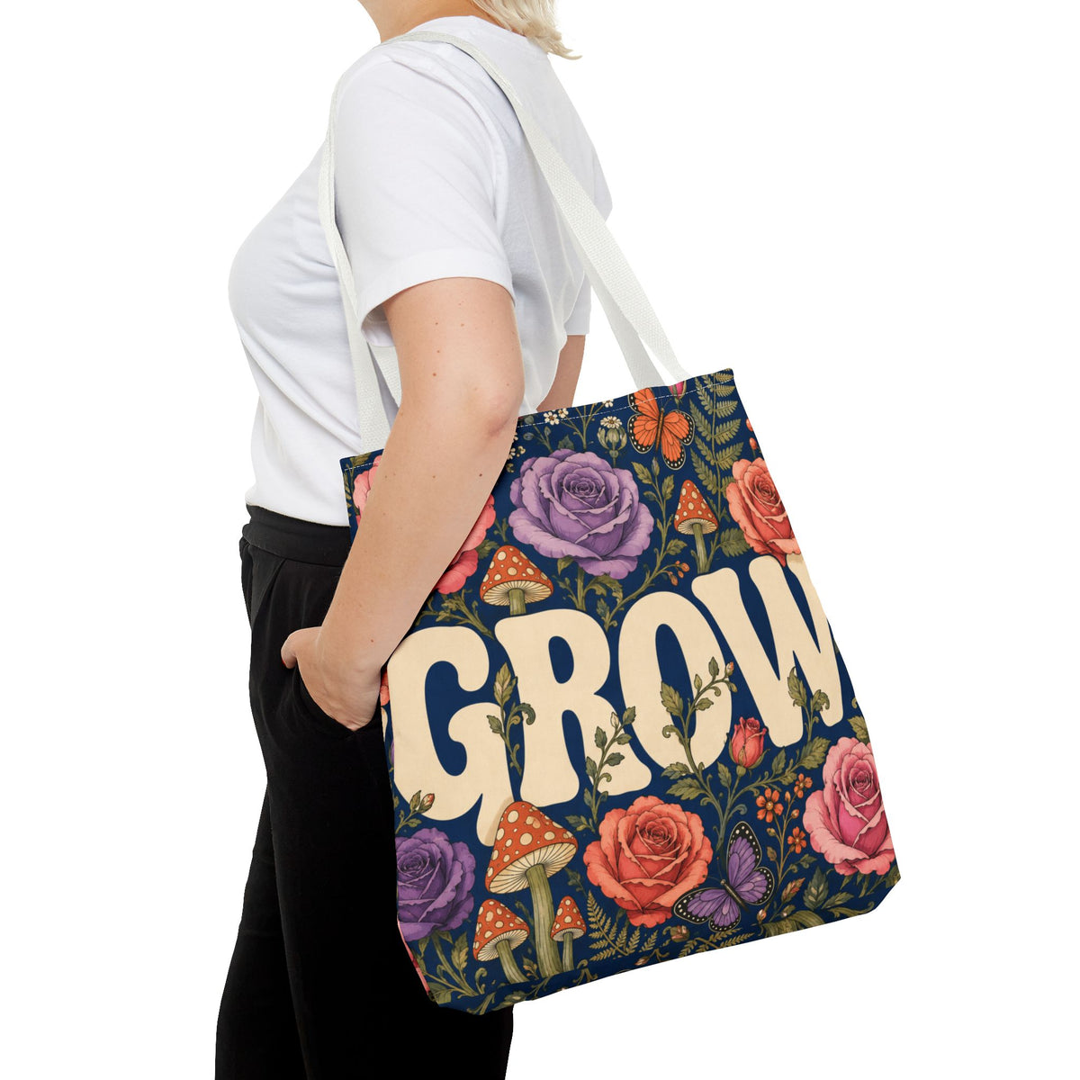 GROW Book Club Floral Books Tote Bag — Vintage Garden Print AOP