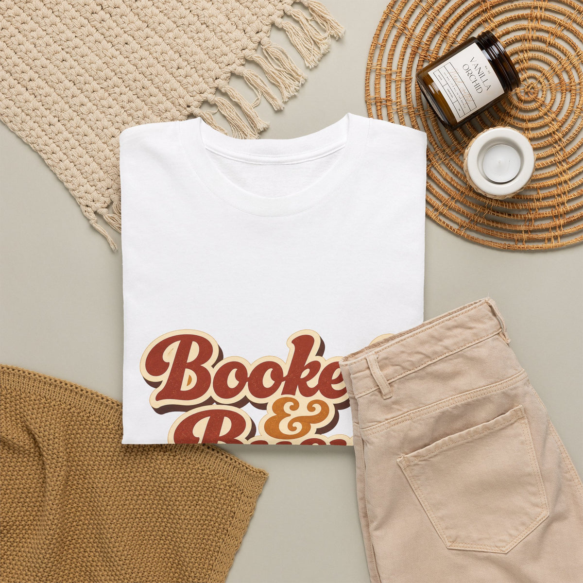 Booked & Busy T-Shirt — Cozy Book Lover Tee with Coffee Stack