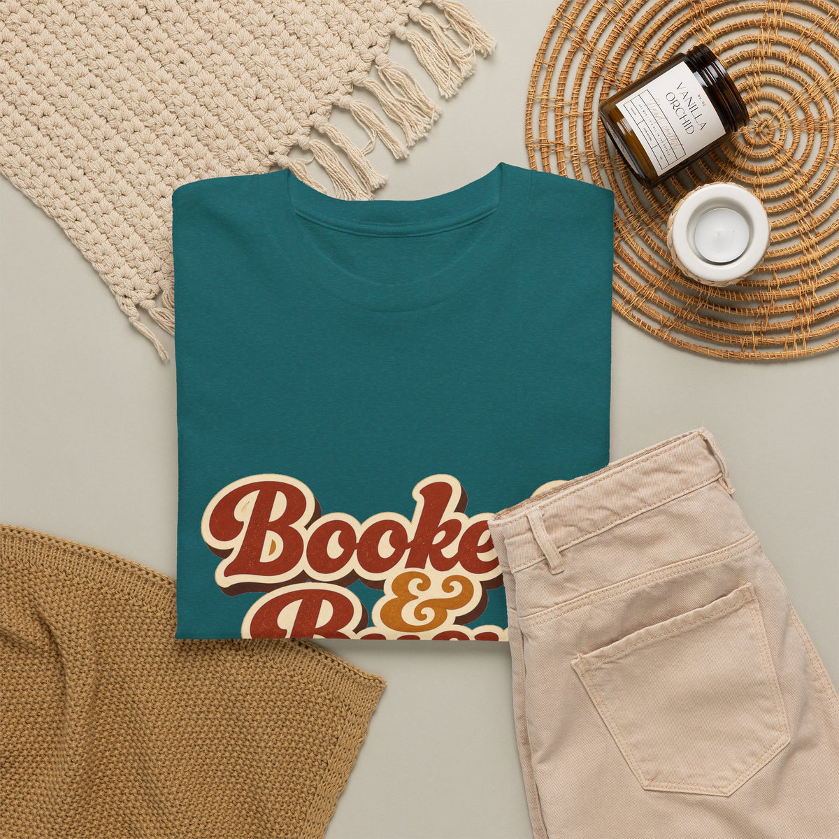 Booked & Busy T-Shirt — Cozy Book Lover Tee with Coffee Stack