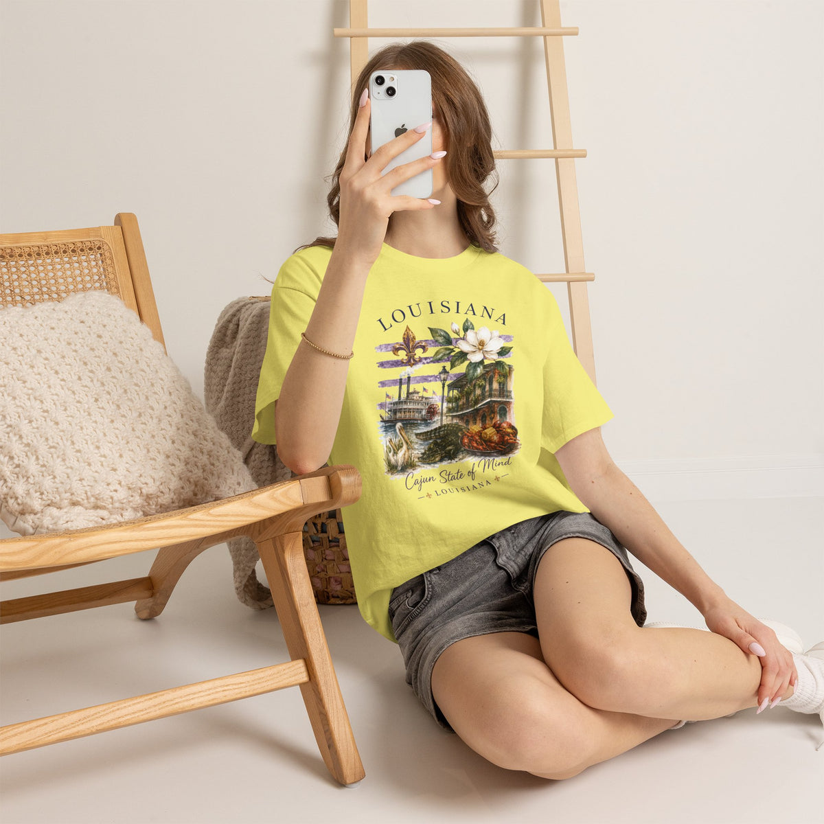 Louisiana Vintage Collage T-Shirt — Magnolia, Steamboat & Cajun Icons Tee