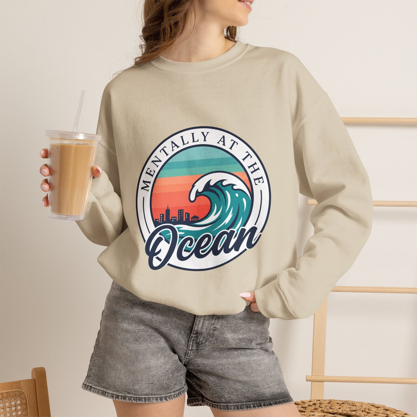 Mentally at the Ocean Crewneck Sweatshirt | coastal aesthetic, sea breeze