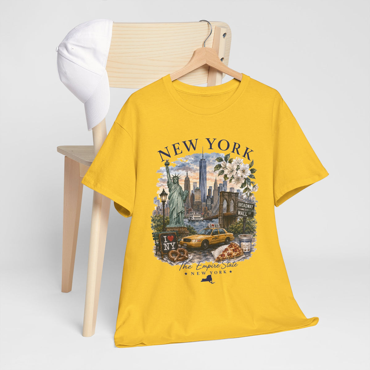 New York City Vintage Travel Tee — NYC Skyline, Yellow Cab & Landmark Collage