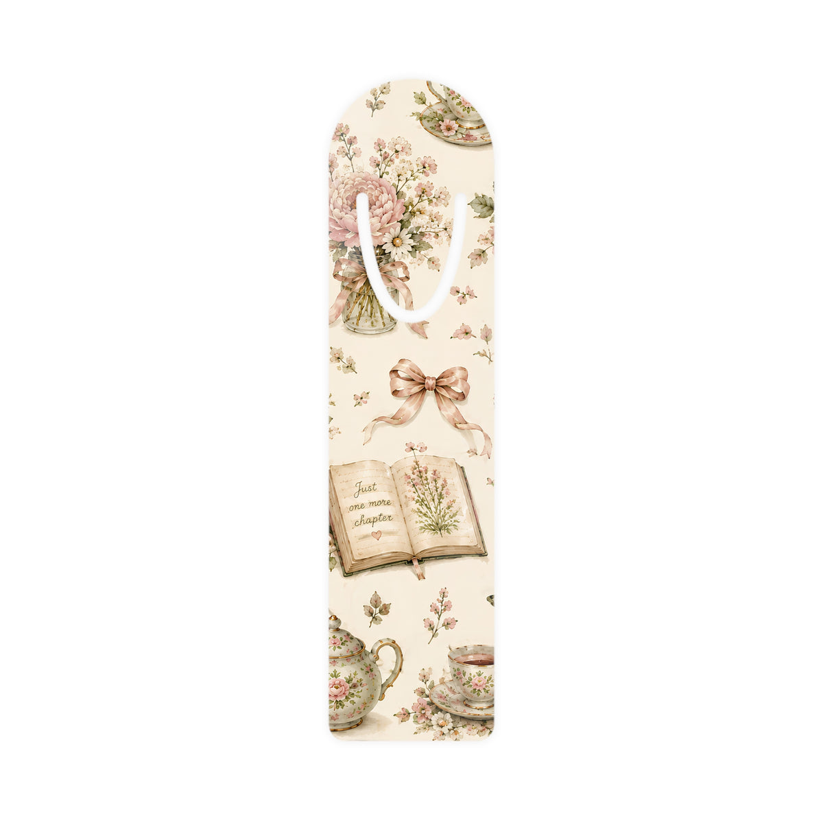 Tea & Pages Floral Tea Party Bookmark — Vintage Teacup & Blossom Metal Bookmark