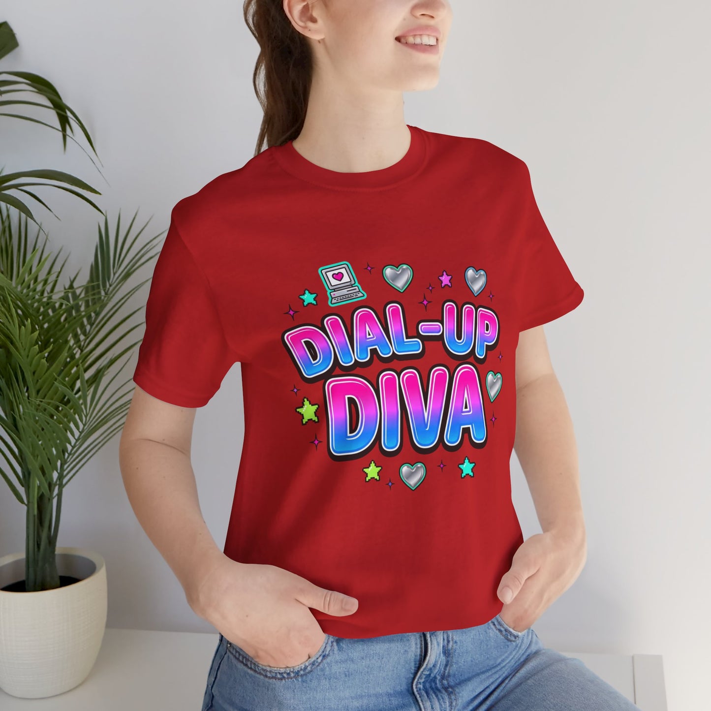 Dial-Up Diva Tee Y2K slogan, bubblegum pink cyber nostalgia