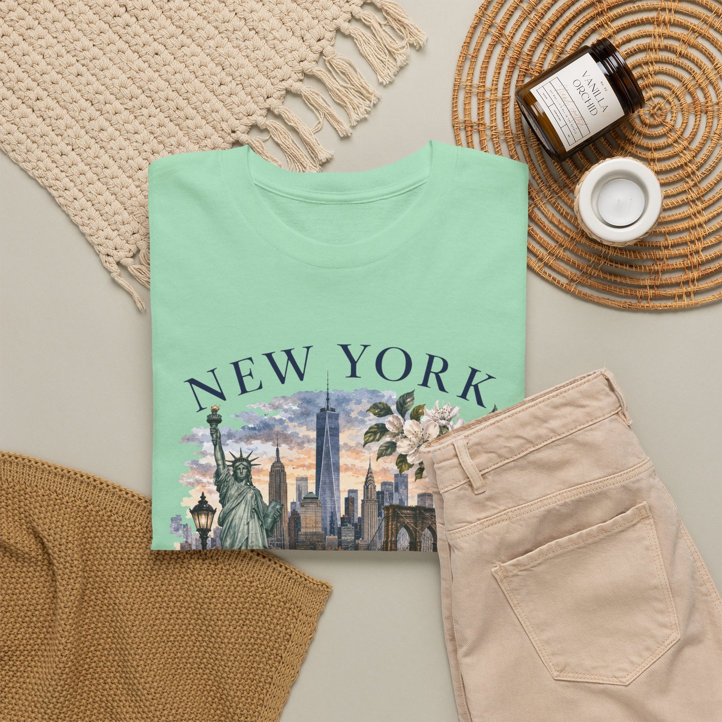 New York City Vintage Travel Tee — NYC Skyline, Yellow Cab & Landmark Collage