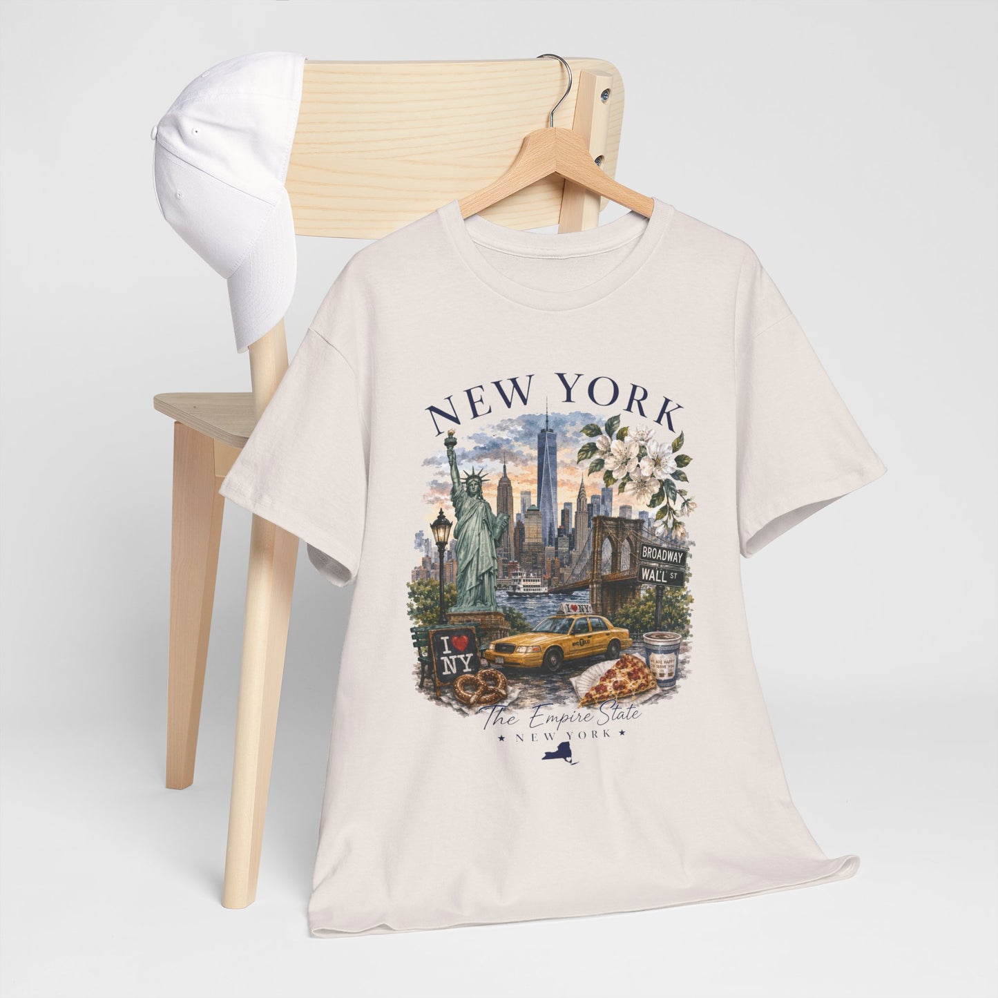 New York City Vintage Travel Tee — NYC Skyline, Yellow Cab & Landmark Collage