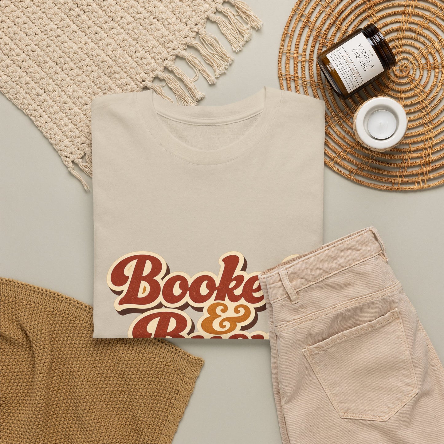 Booked & Busy T-Shirt — Cozy Book Lover Tee with Coffee Stack