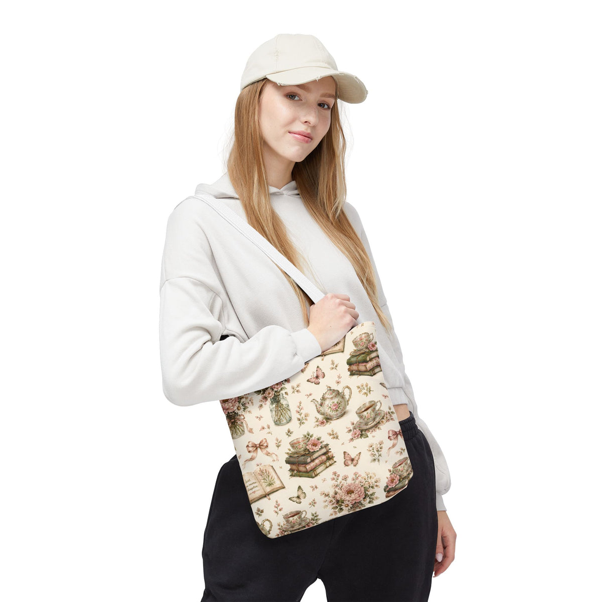 Tea & Pages Floral Books Tote Bag — Vintage Garden Print AOP