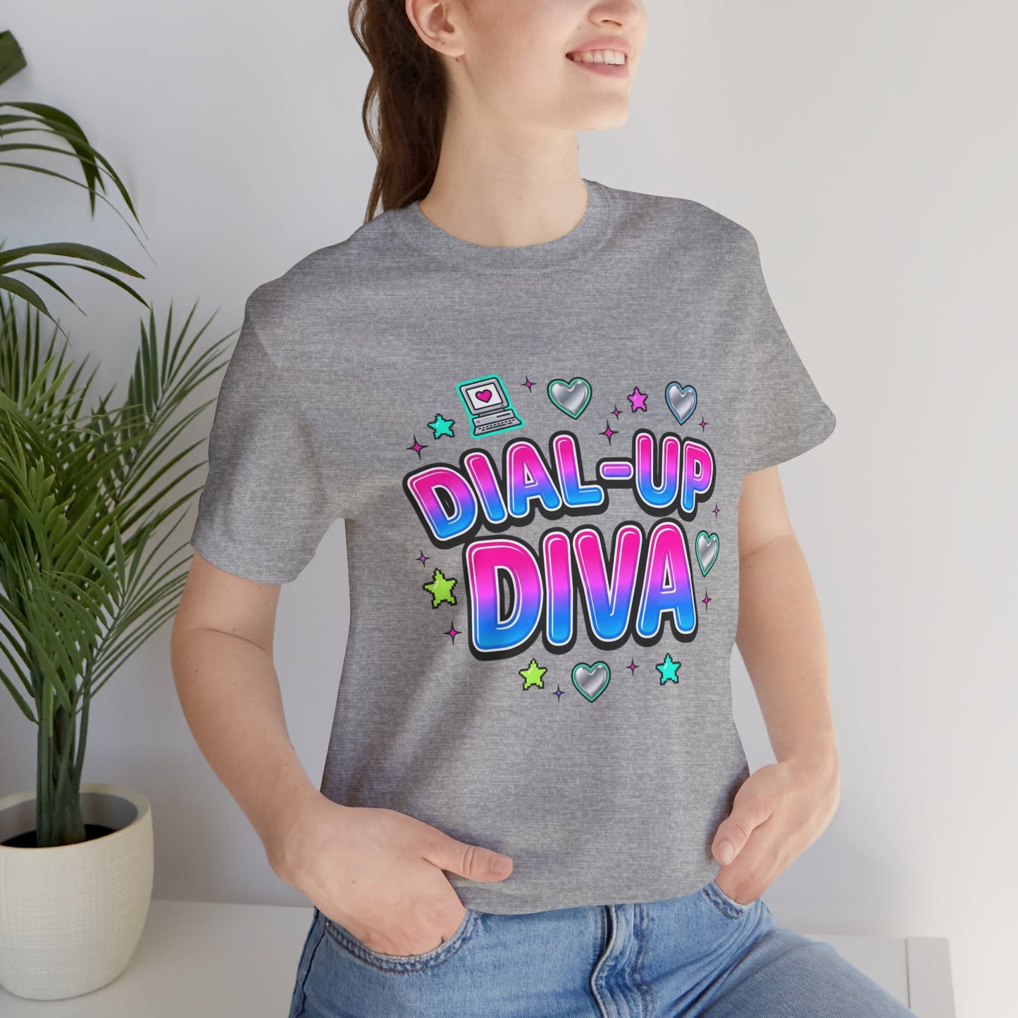 Dial-Up Diva Tee Y2K slogan, bubblegum pink cyber nostalgia