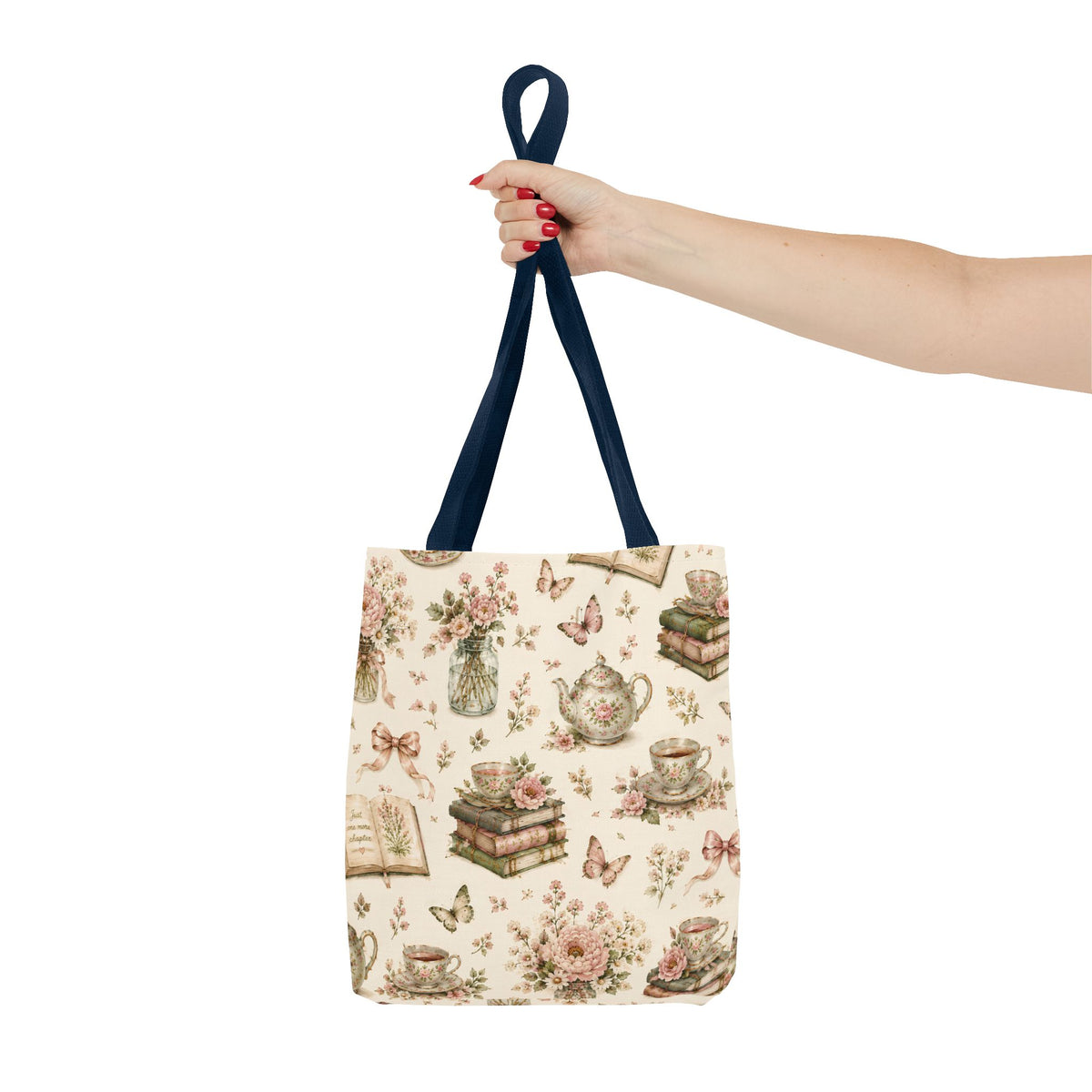 Tea & Pages Floral Books Tote Bag — Vintage Garden Print AOP