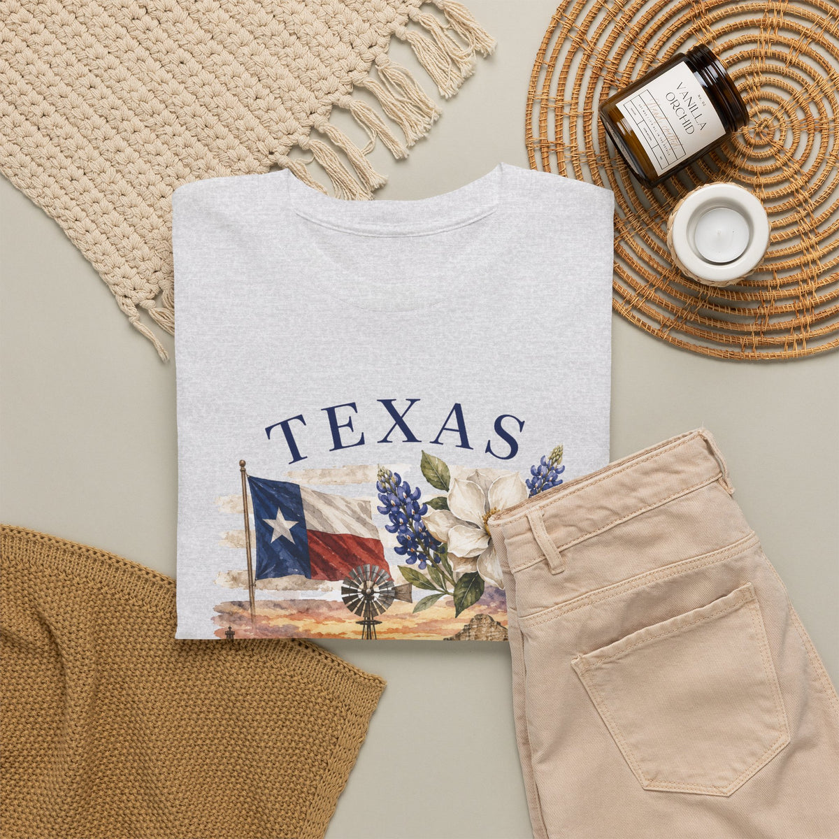 Texas Vintage Scenic T-Shirt — Lone Star Flag & Wildflower Graphic