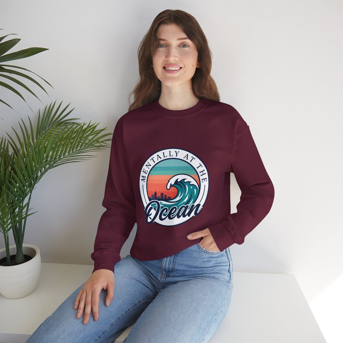 Mentally at the Ocean Crewneck Sweatshirt | coastal aesthetic, sea breeze