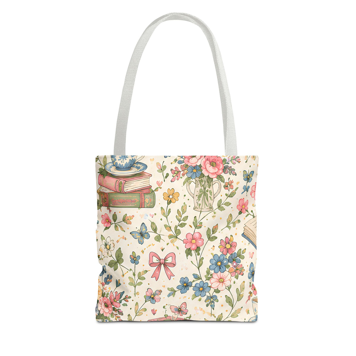 Bookish Blooms Floral Books Tote Bag — Vintage Garden Print AOP