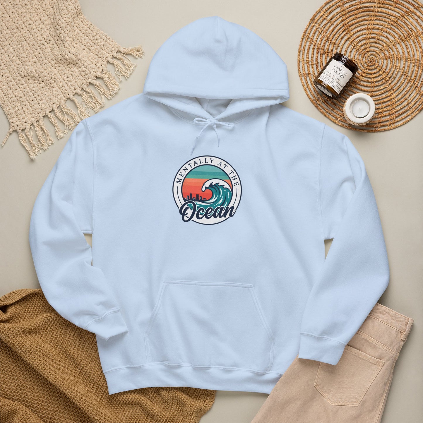 Ocean Waves Logo Hoodie | coastal aesthetic, sea breeze, pastel blue