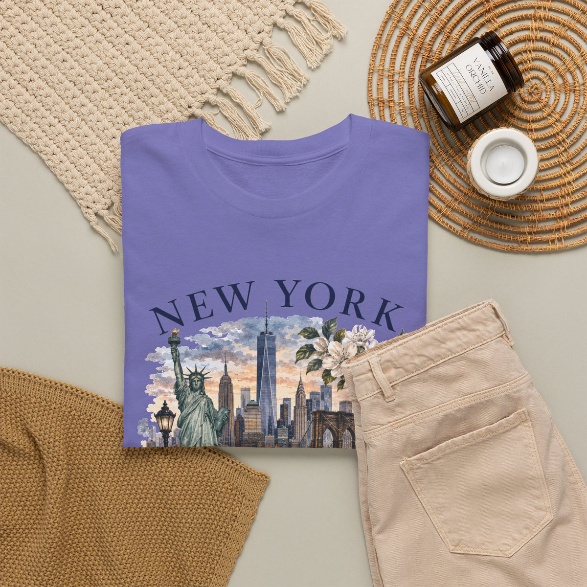 New York City Vintage Travel Tee — NYC Skyline, Yellow Cab & Landmark Collage