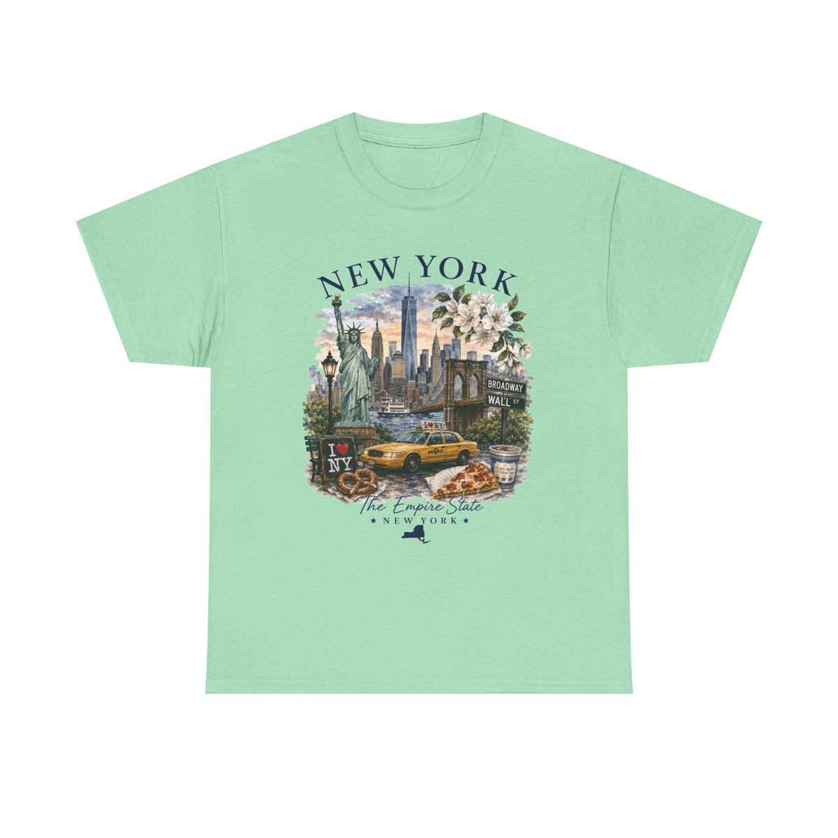 New York City Vintage Travel Tee — NYC Skyline, Yellow Cab & Landmark Collage