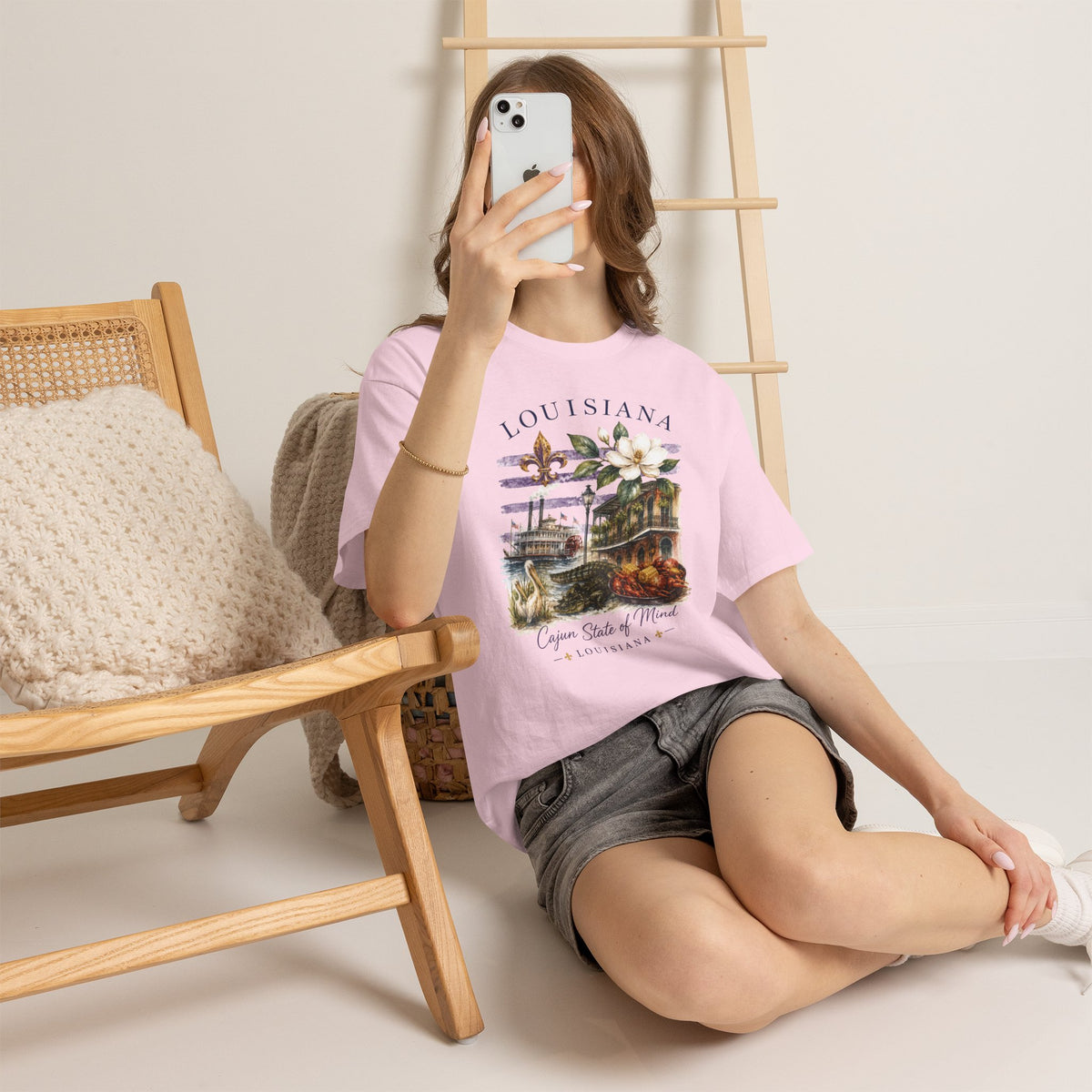 Louisiana Vintage Collage T-Shirt — Magnolia, Steamboat & Cajun Icons Tee