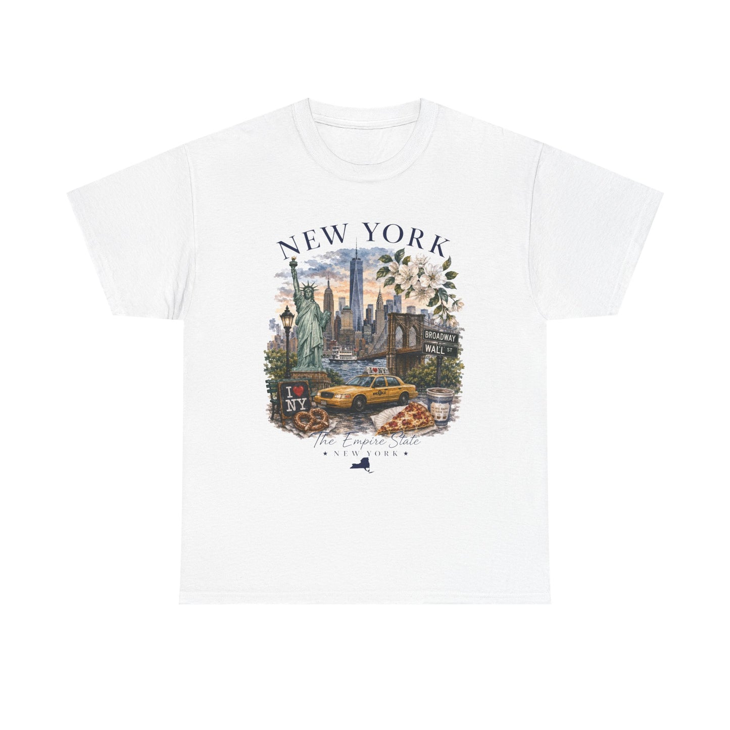 New York City Vintage Travel Tee — NYC Skyline, Yellow Cab & Landmark Collage