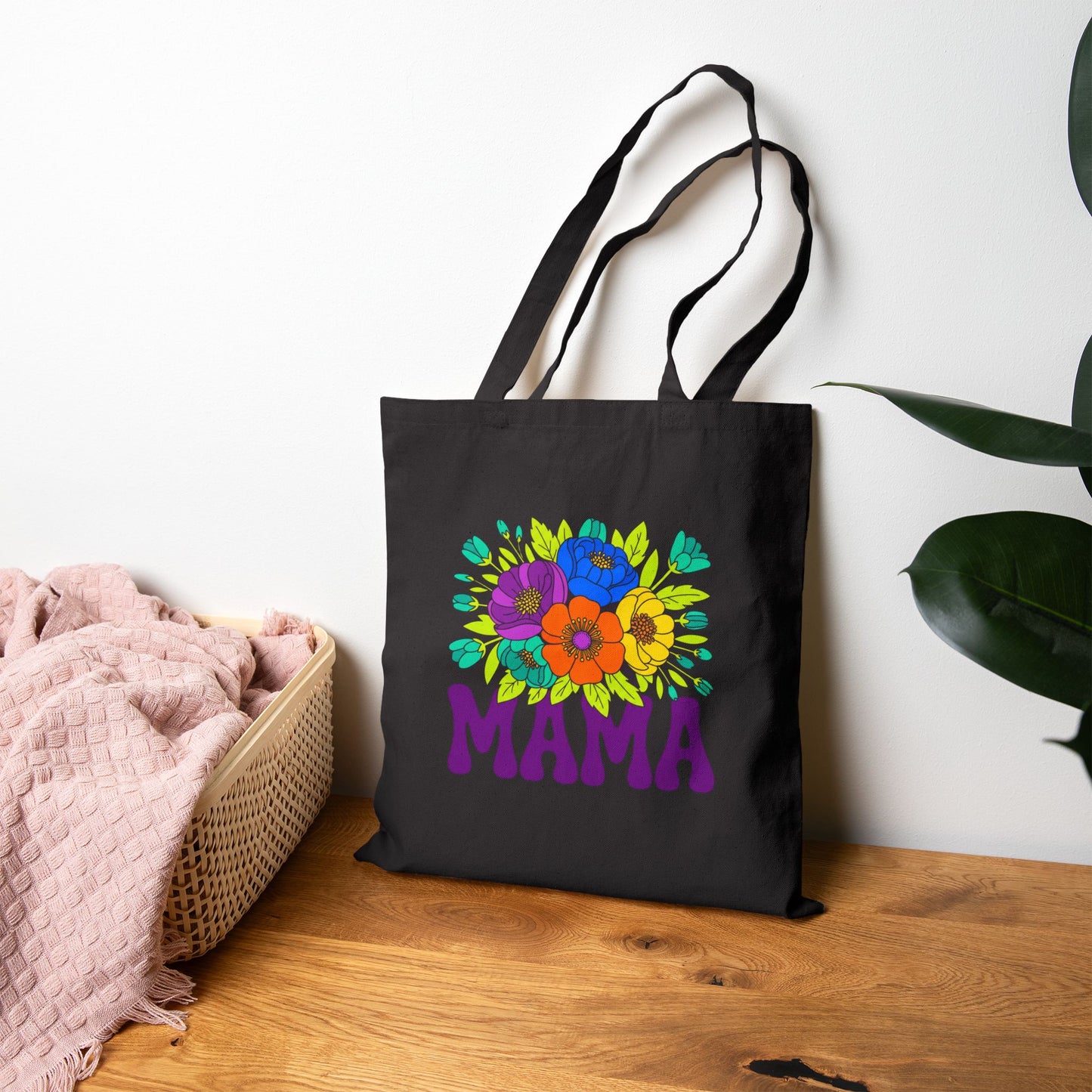 Mama Floral Tote Bag Cotton Canvas Shopper with Flower Design