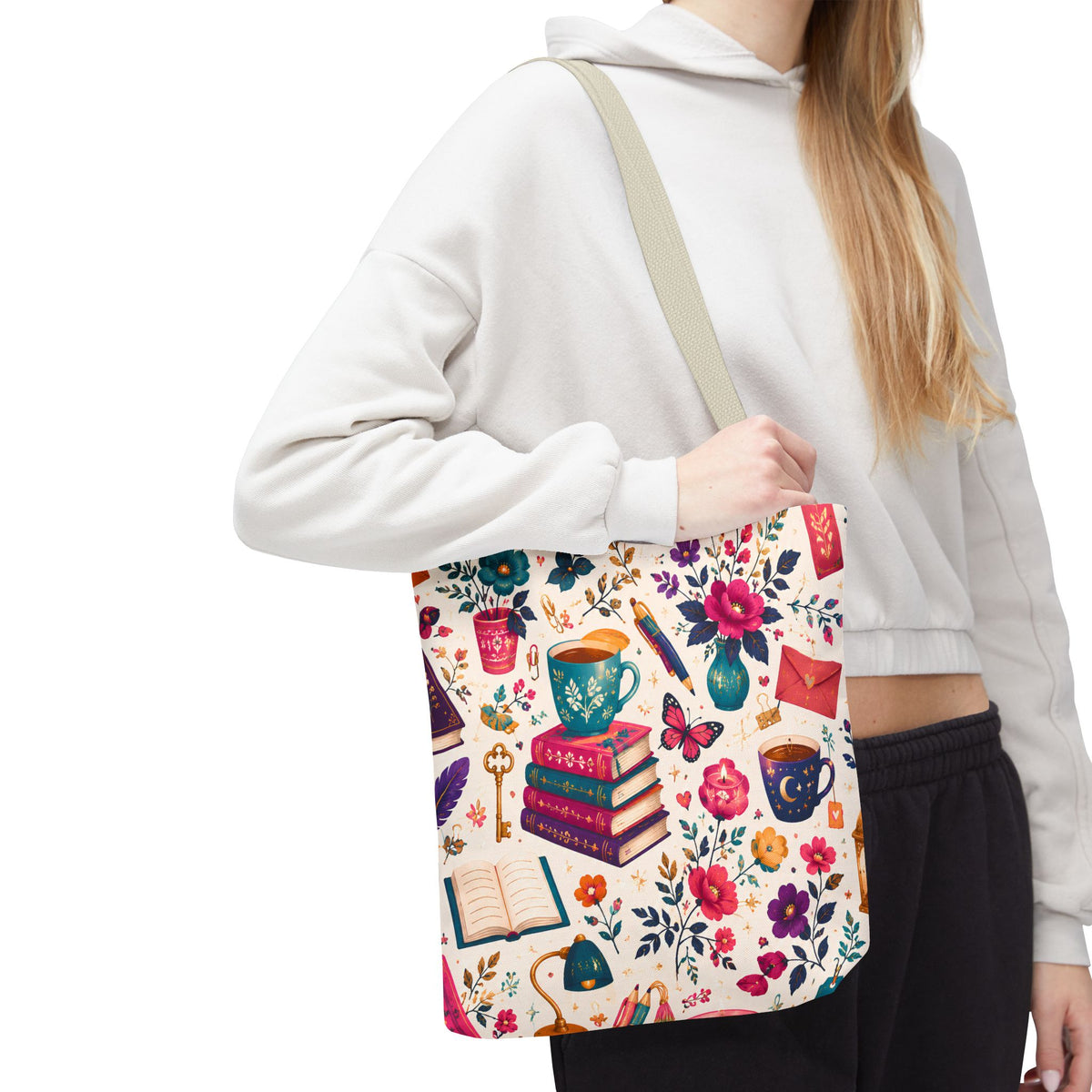 Whimsy & Wonder Floral Books Tote Bag — Vintage Garden Print AOP