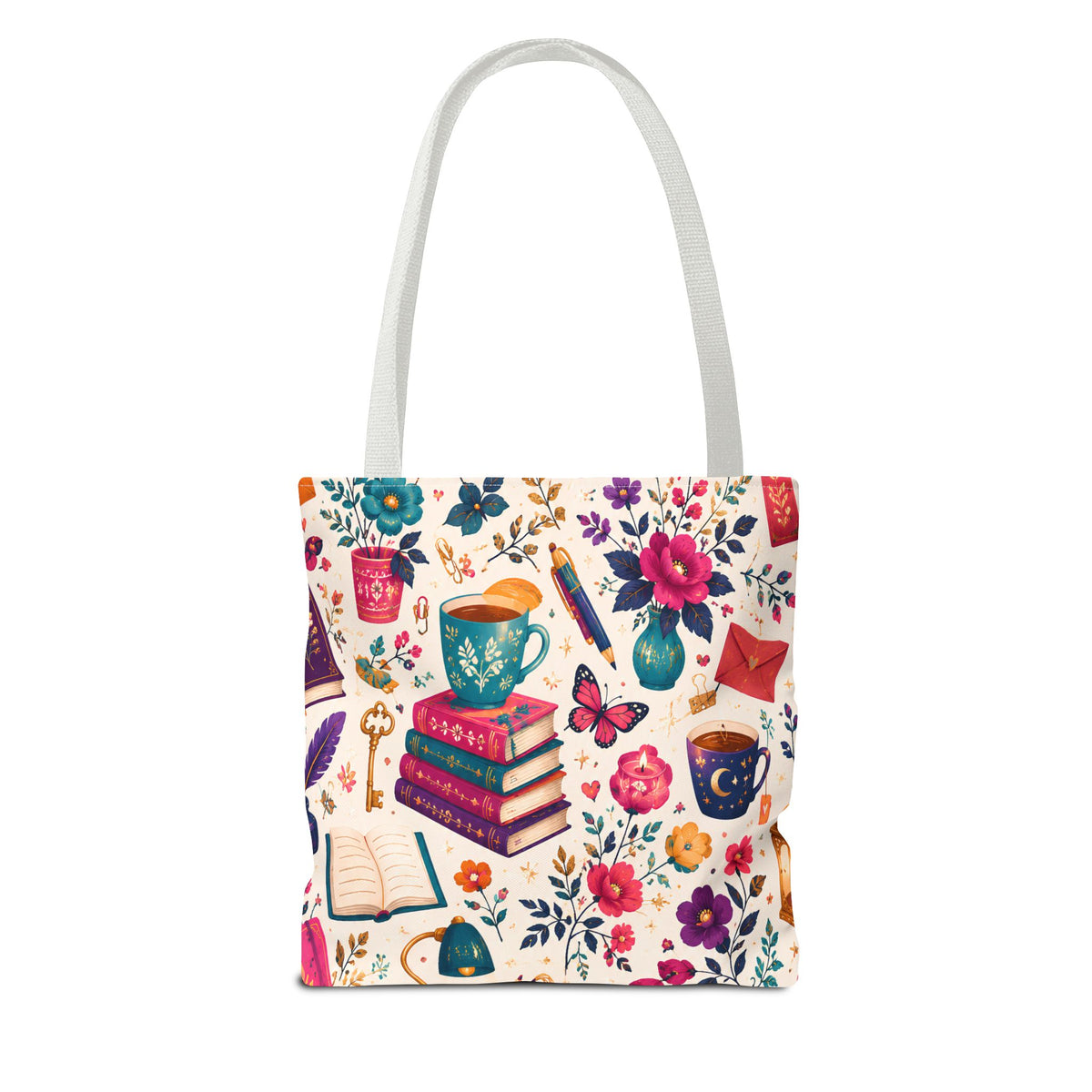 Whimsy & Wonder Floral Books Tote Bag — Vintage Garden Print AOP