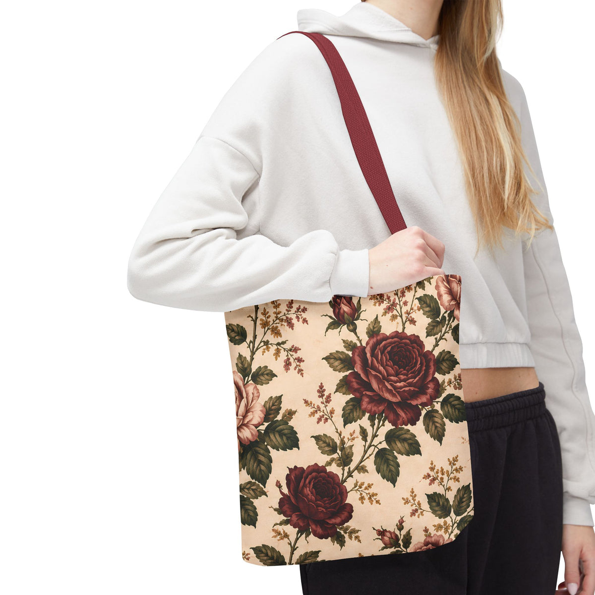 Southern Rose Floral Books Tote Bag — Vintage Garden Print AOP