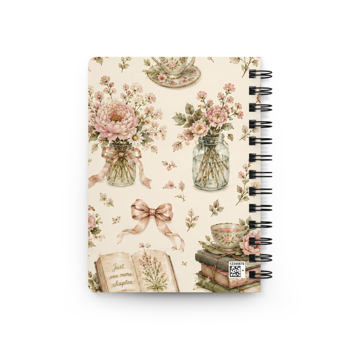 Tea & Pages Floral Tea & Books Spiral Journal — Vintage Botanical Notebook for Writing, Notes & Gifts
