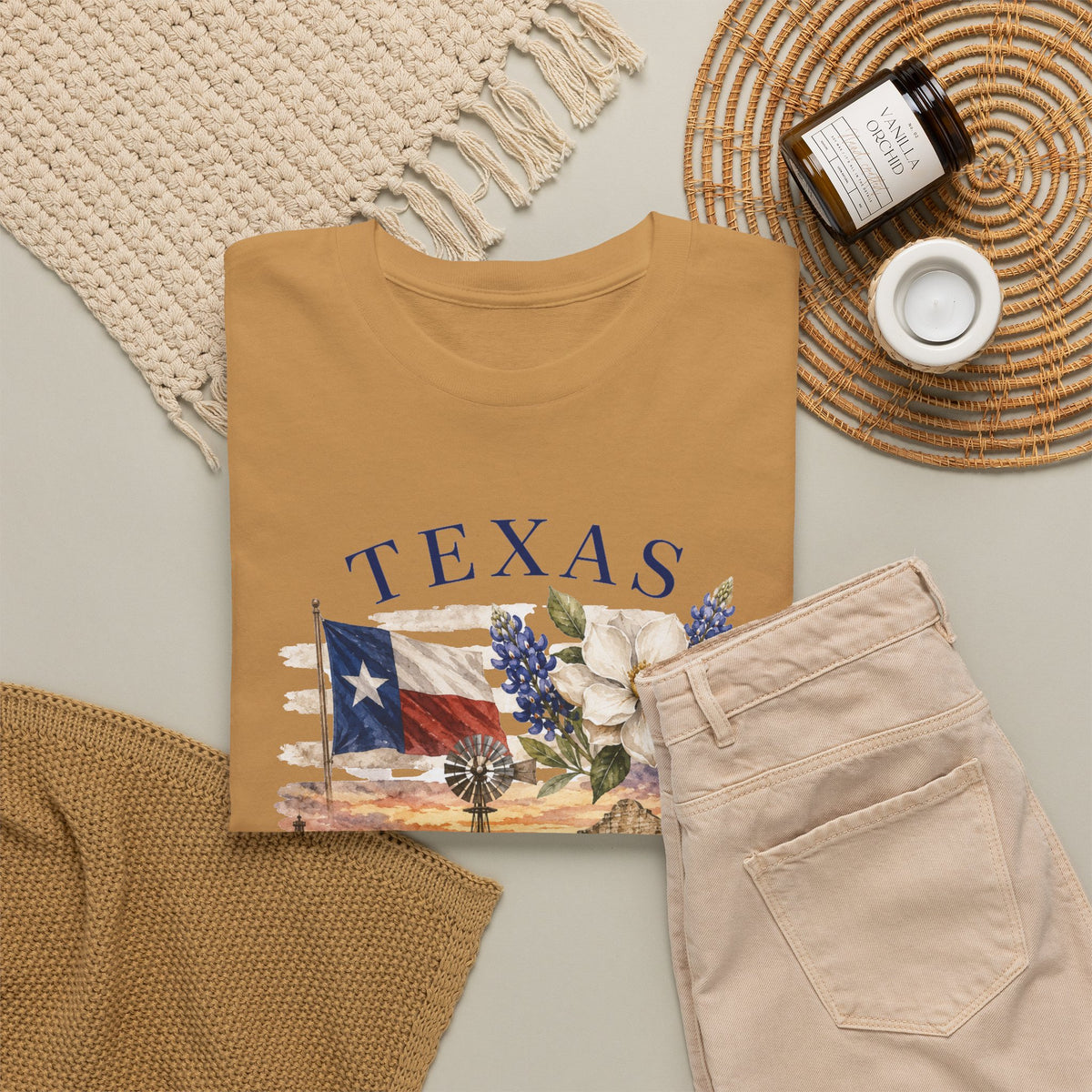 Texas Vintage Scenic T-Shirt — Lone Star Flag & Wildflower Graphic