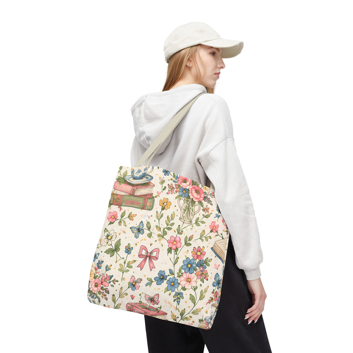 Bookish Blooms Floral Books Tote Bag — Vintage Garden Print AOP