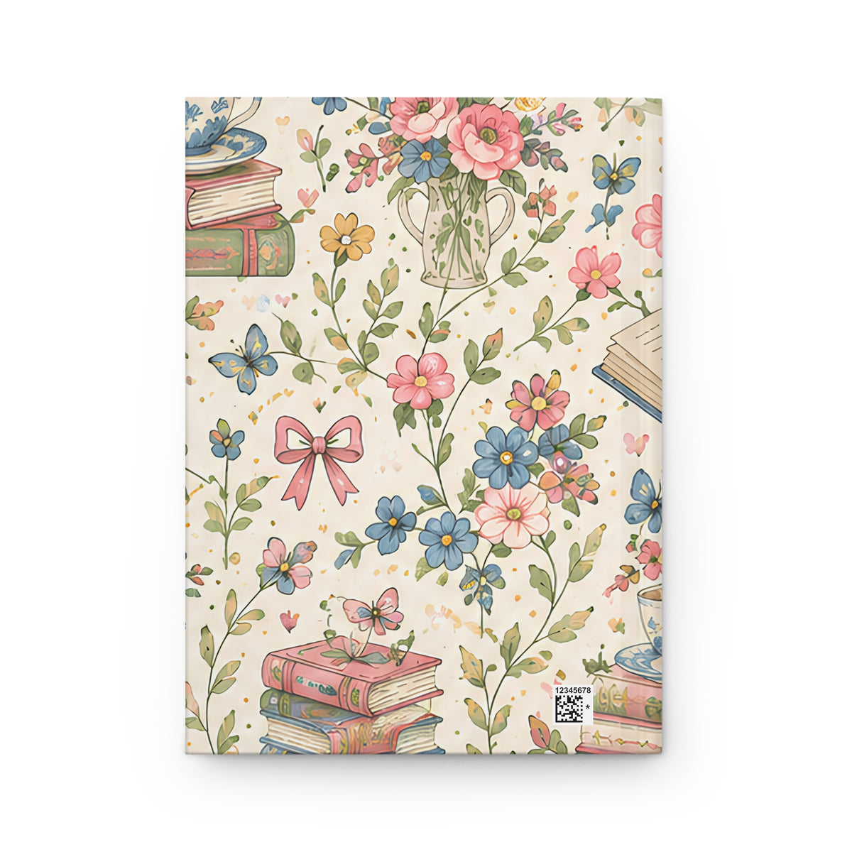 Bookish Blooms Floral Tea & Books Hardcover Journal — Vintage Botanical Notebook