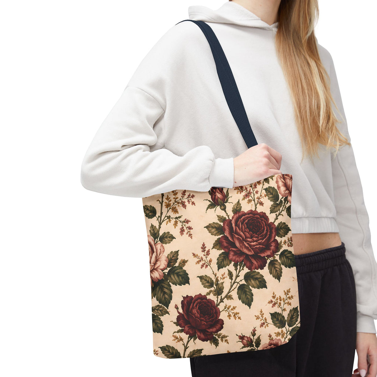 Southern Rose Floral Books Tote Bag — Vintage Garden Print AOP