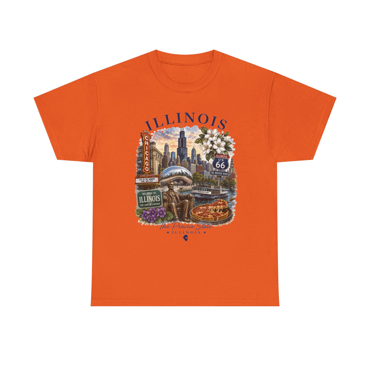 Illinois Vintage Travel T-Shirt — Chicago Route 66 Souvenir Tee
